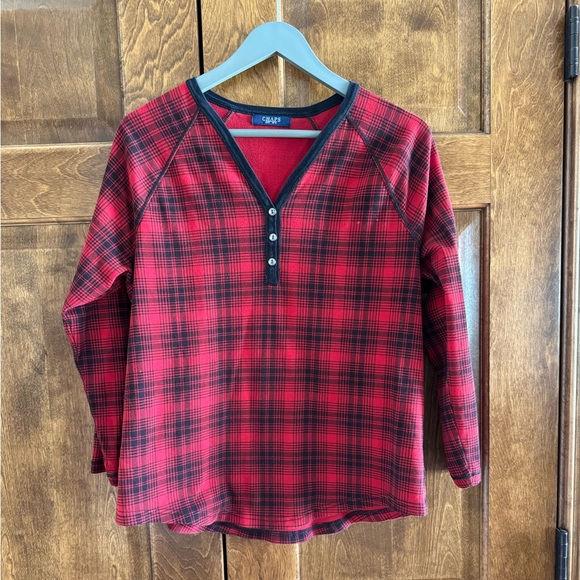 Chaps Tops - CHAPS Red and Black Plaid Henley Style Top - Women's Size XL Petite